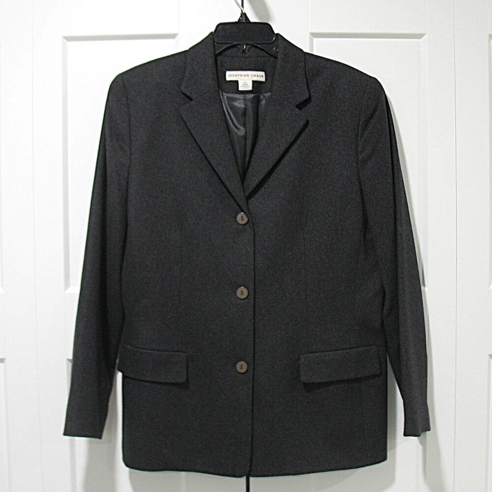 Josephine Chaus Black Wool Blazer Women’s 12 Vintage Long Classic Career Jacket